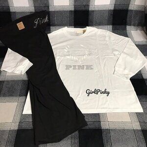 VS PINK BLACK FLARE LEGGINGS & CAMPUS TEE IN WHITE BLING LOGO XL & XXL